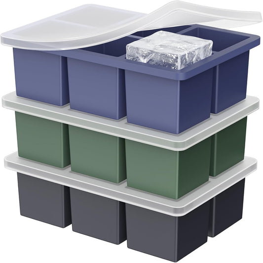 Large Ice Cube Tray for Whiskey: 2" Big Silicone Ice Tray with Lid for
