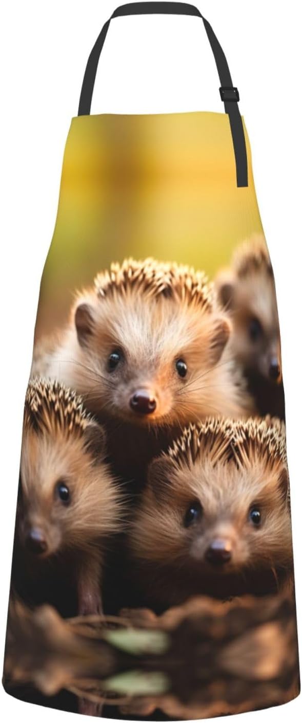 hedgehogs print Waterproof apron with pocket adjustable cooking apron for adult kitchen bibs to bake