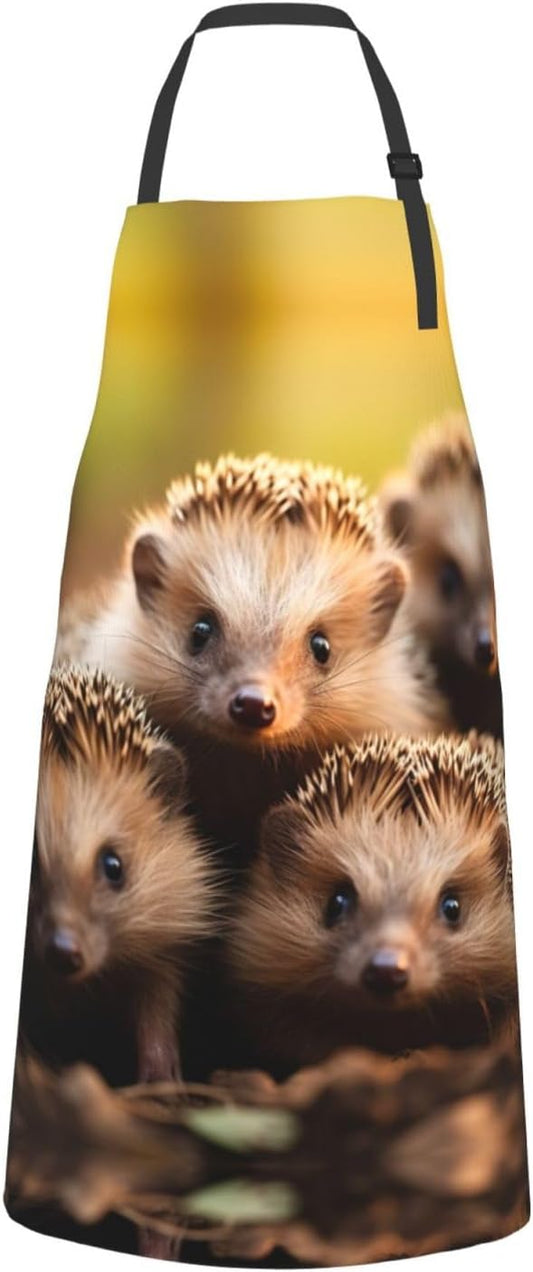 hedgehogs print Waterproof apron with pocket adjustable cooking apron for adult kitchen bibs to bake