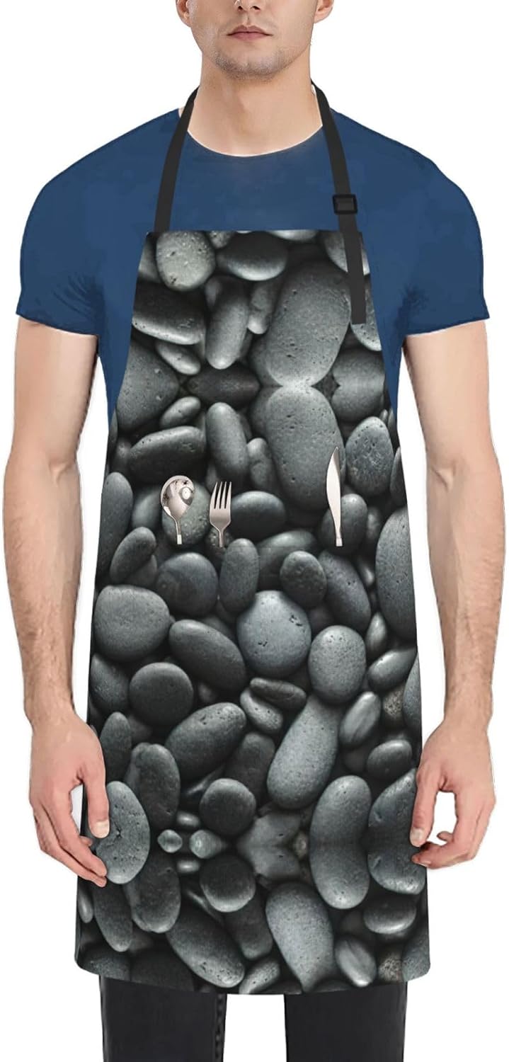 Many Black Pebbles Print Laundry apron 28x33 In Waterproof Kitchen Apr