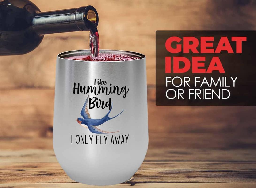 Bird Lover Silver Edition Wine Tumbler 12oz - Humming Bird Fly Away - 