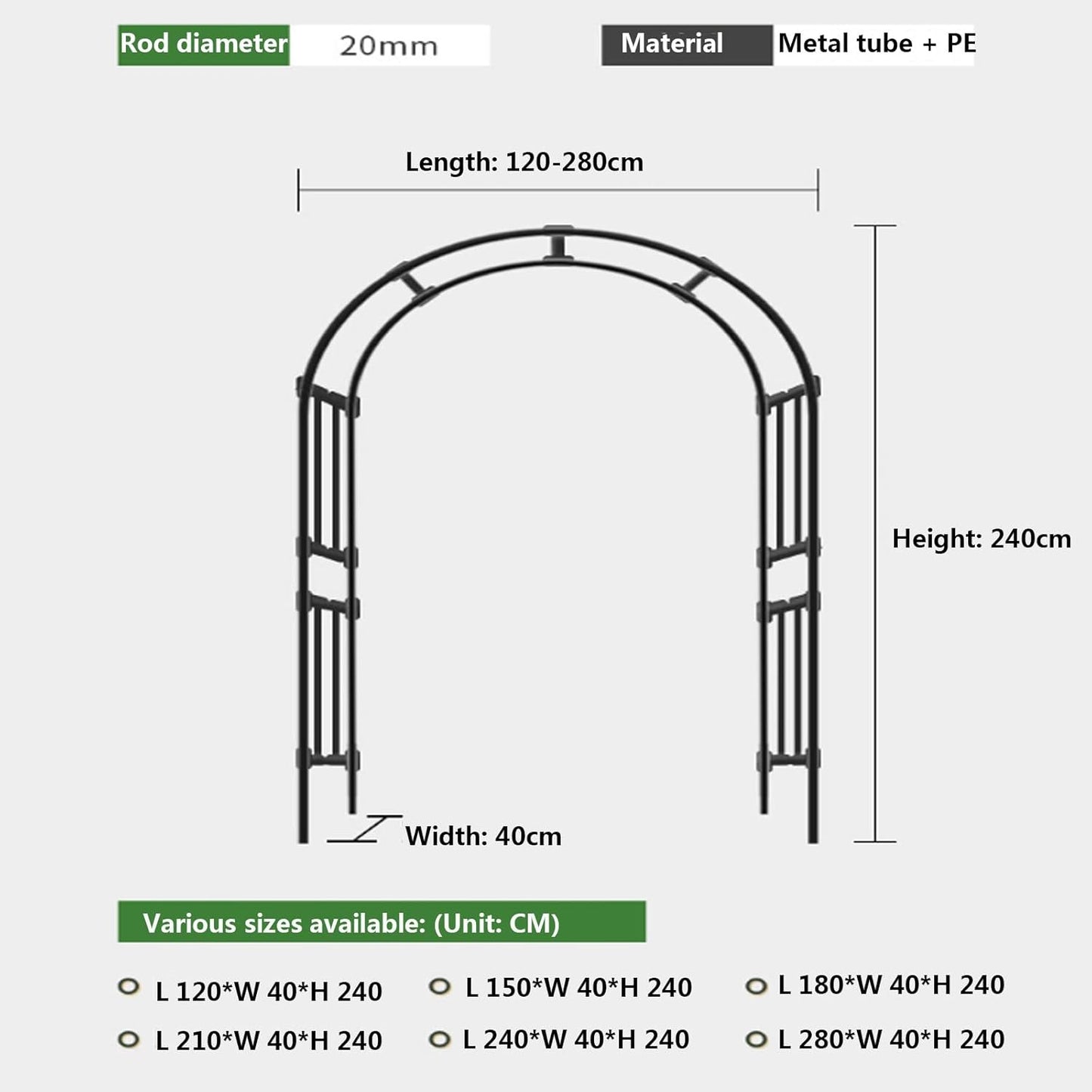 Elegant Metal Garden Arch - Decorative Pergola Backdrop Stand for Paths & Entrances, Sturdy Trellis Plant Support for Indoor/Outdoor Decor, Black Finish, 1 Size