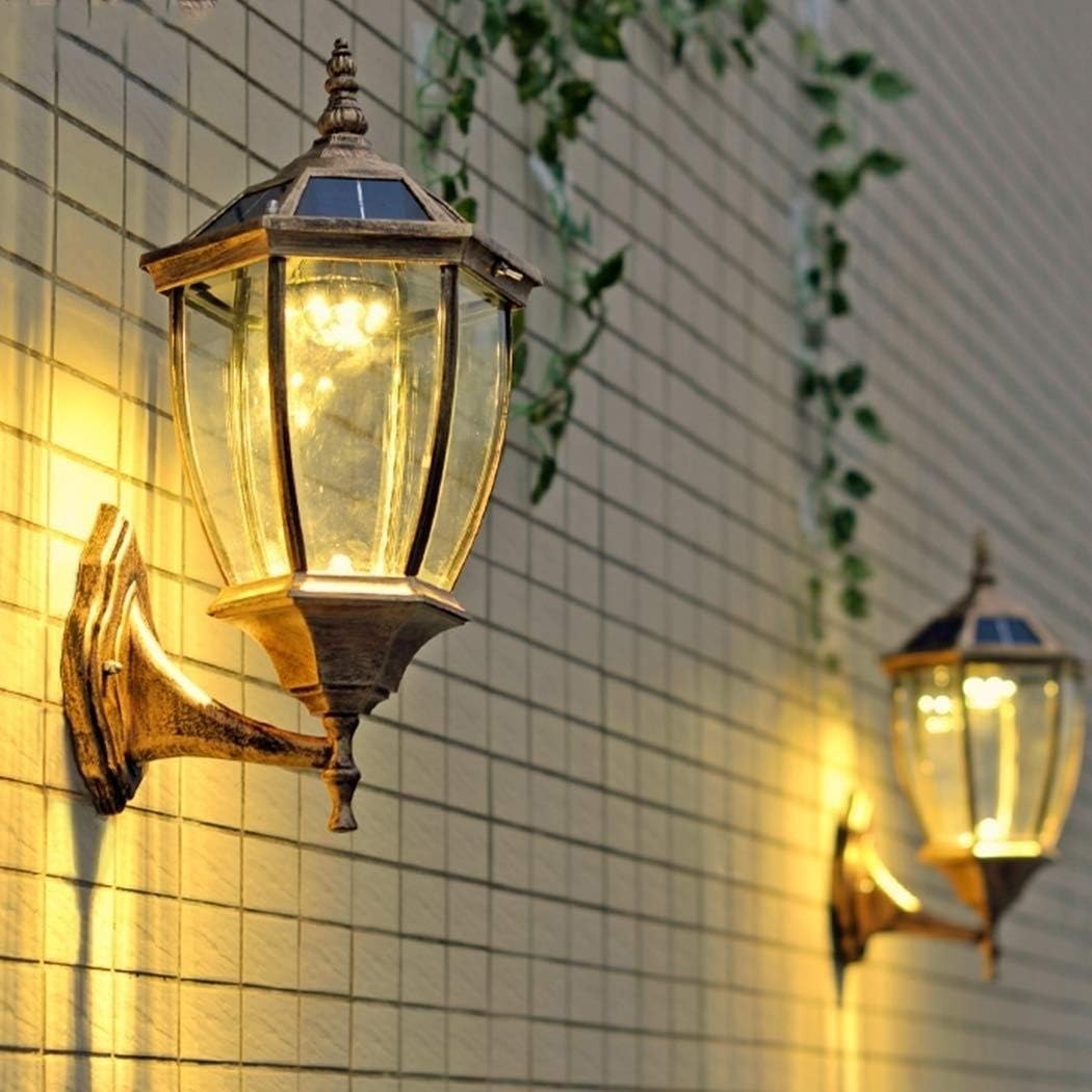 Brightness Dimmable Smart Timing IP54 Waterproof Outside Lights LED Solar Lamp Outdoor Glass Lantern Ligting Garden Fence Wall for Garage Patio Balcony with Remote Control