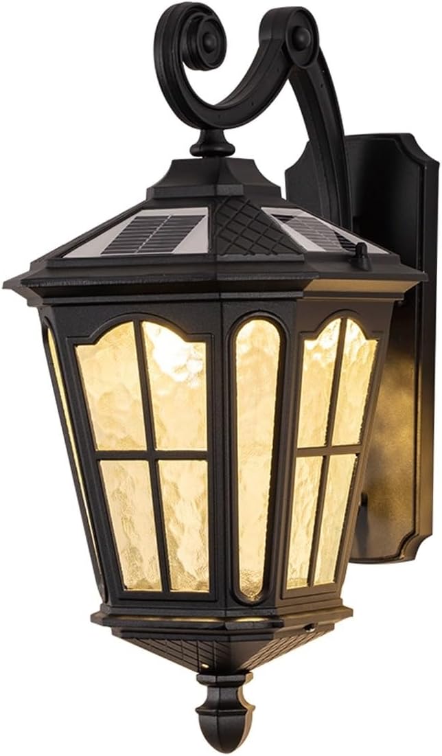 Solar Wall Lantern, IP65 Waterproof Outdoor Light Fixture, Dusk to Dawn Sensor, Black Aluminum Mounted Lamp, Vintage Exterior Sconce for Porch Patio Garage Garden Yard Cottage(Small)