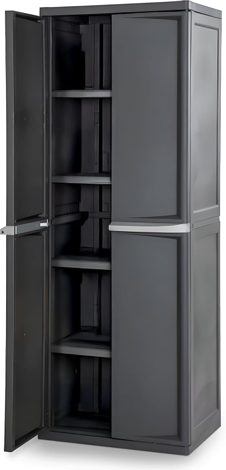 Sterilite 4 Shelf Cabinet, Lockable Utility Storage w/ Adjustable Shel