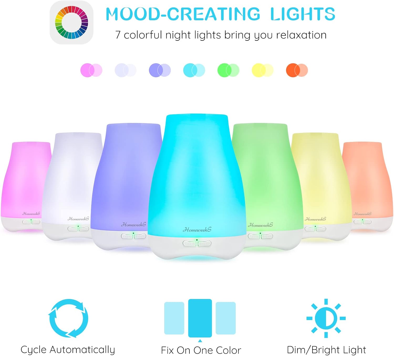 Homeweeks Diffusers, 100ml Colorful Essential Oil Diffuser with Adjust