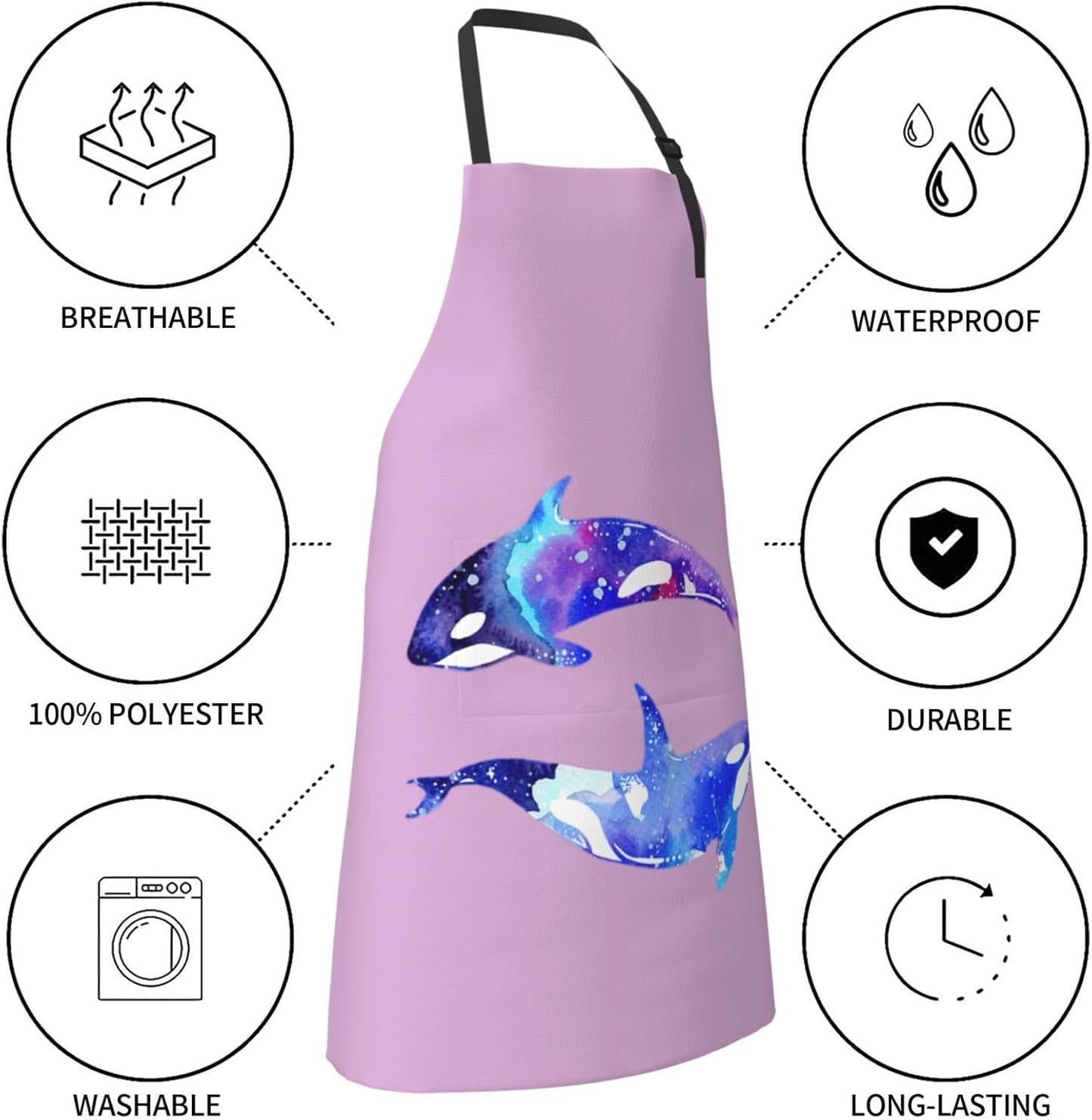 Orca Killer Whale Print 28x33 In Adult Kitchen Apron with Pockets Versatile Chef Smock for Cooking Baking