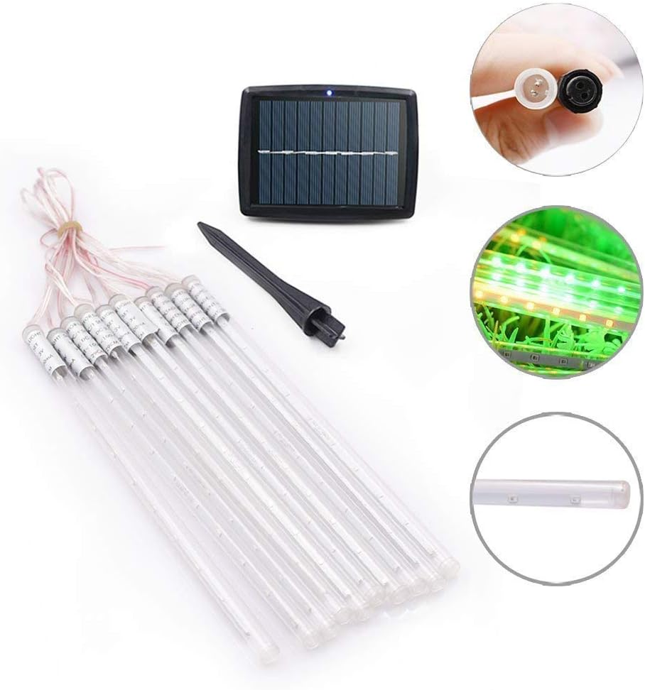 Solar Garden Lights, Waterproof 30cm 10 Tubes 249LEDs Falling Raindrop Meteor Shower - Blue Solar Lights Outdoor Garden for Holiday, Party, Wedding & Christmas Decoration (Green)