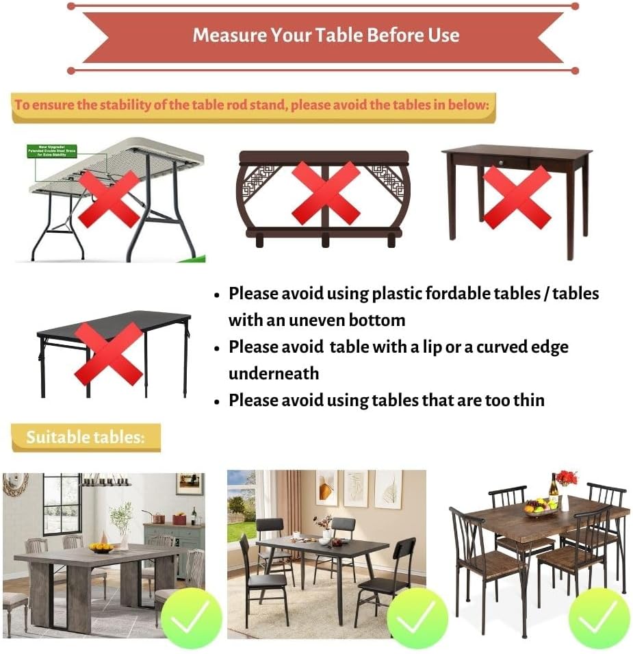 Over The Table Rod Stand with Clamps 49-102" Adjustable Metal Balloon Arch Stand Flower Table Arch Suitable for Birthday,Party,Wedding,Halloween,Xmas Decoration,Black