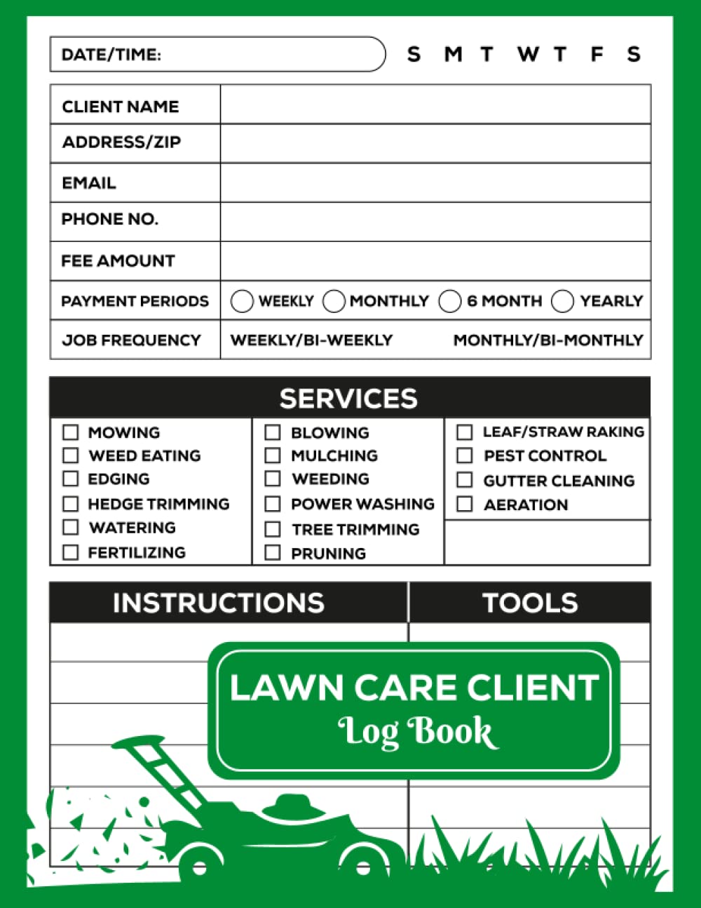 Lawn care client Log book: Lawn Mowing And Landscape Appointment Logbo