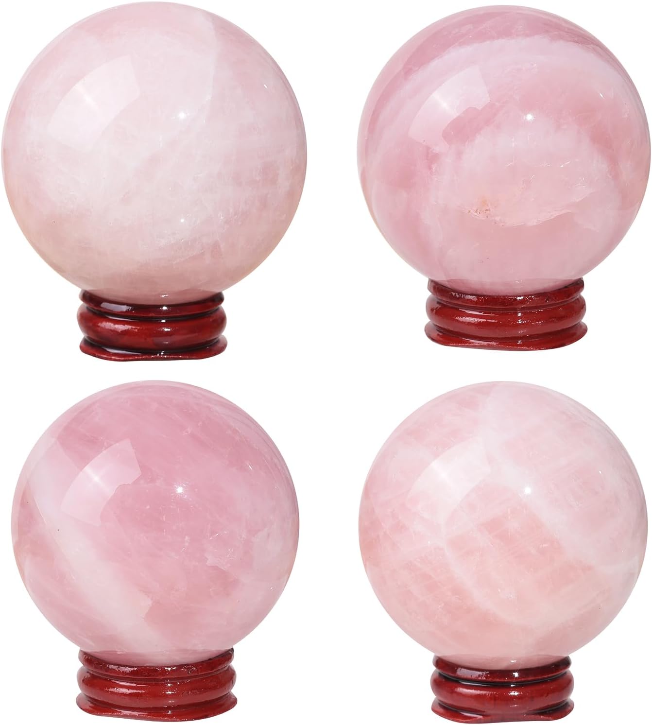 Nupuyai 1.97"-2.17" Natural Rose Quartz Crystal Ball with Wooden Stand