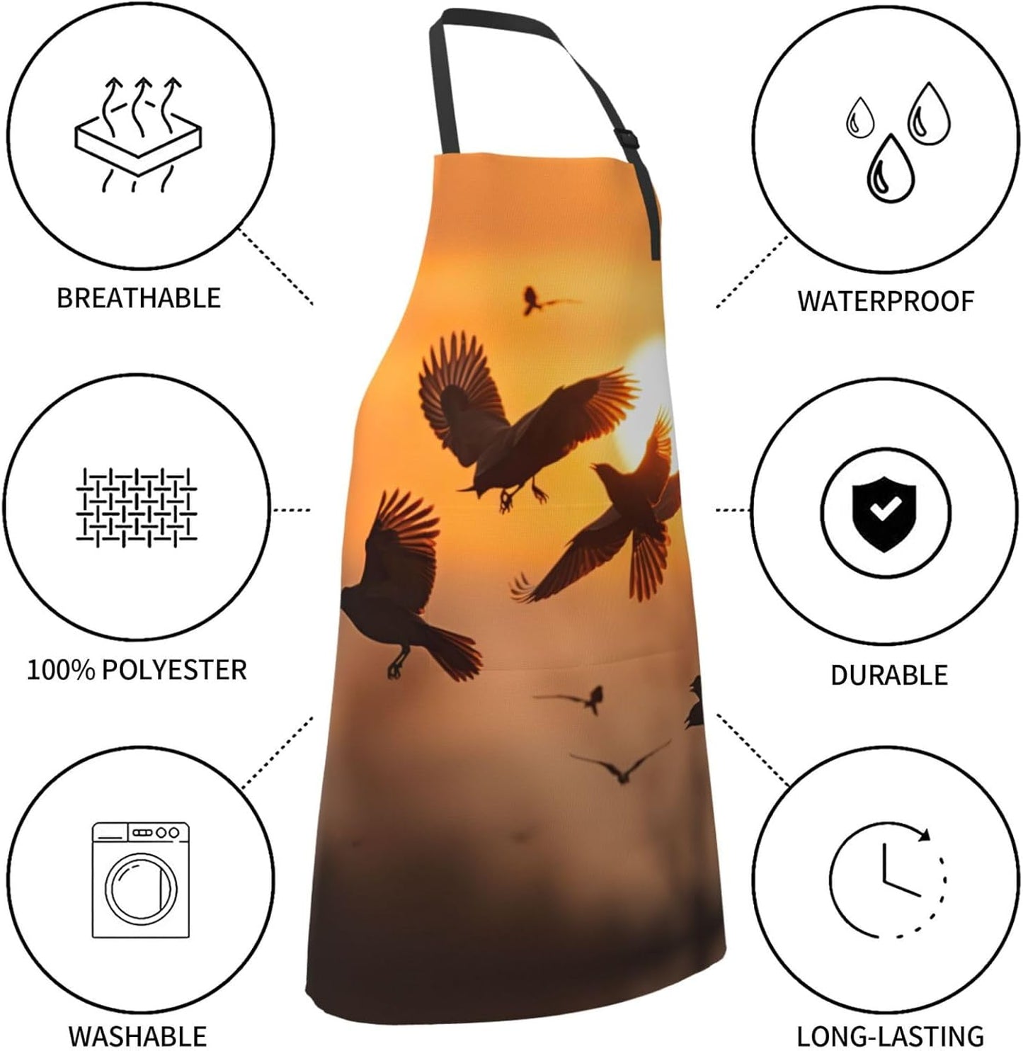Birds Sunset print Waterproof apron with pocket adjustable cooking apron for adult kitchen bibs to bake