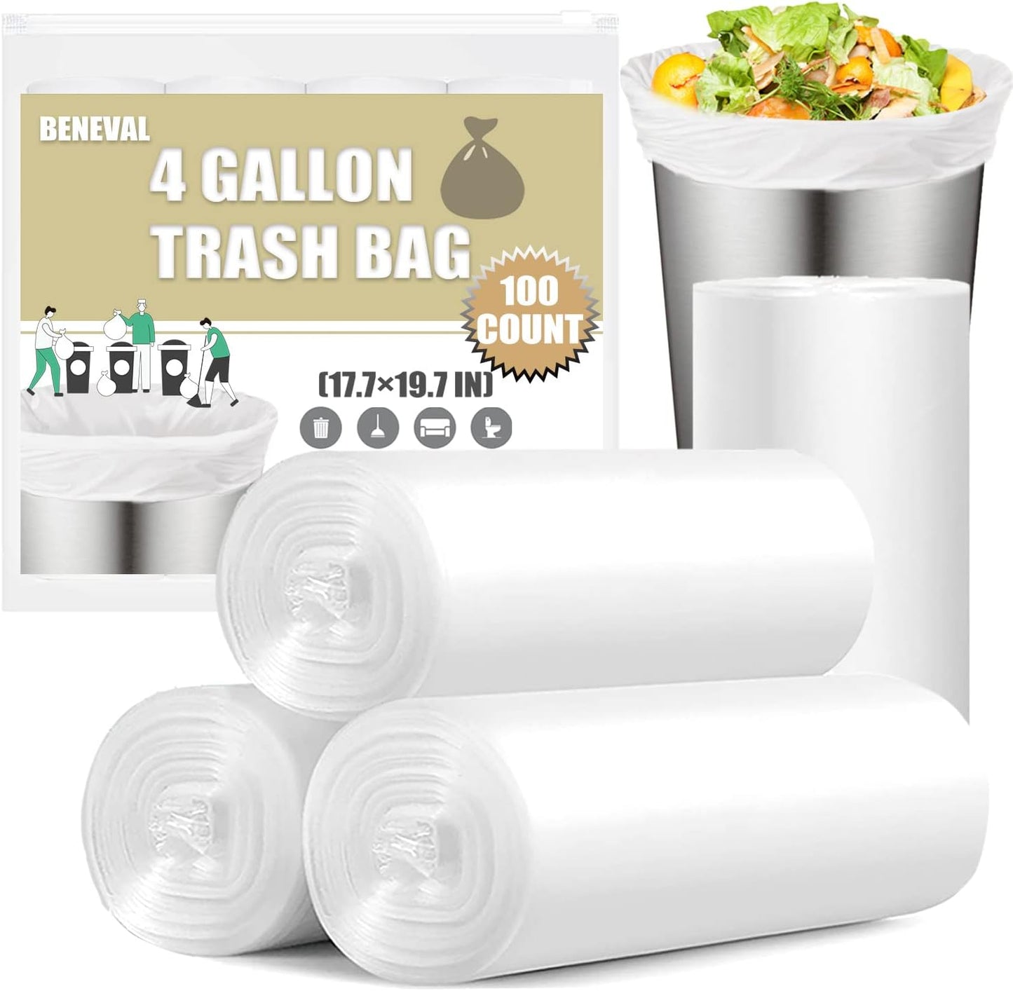 Small Trash Bags 4 Gallon - 100 Count 4 Gallon Trash Bag, Small Garbag