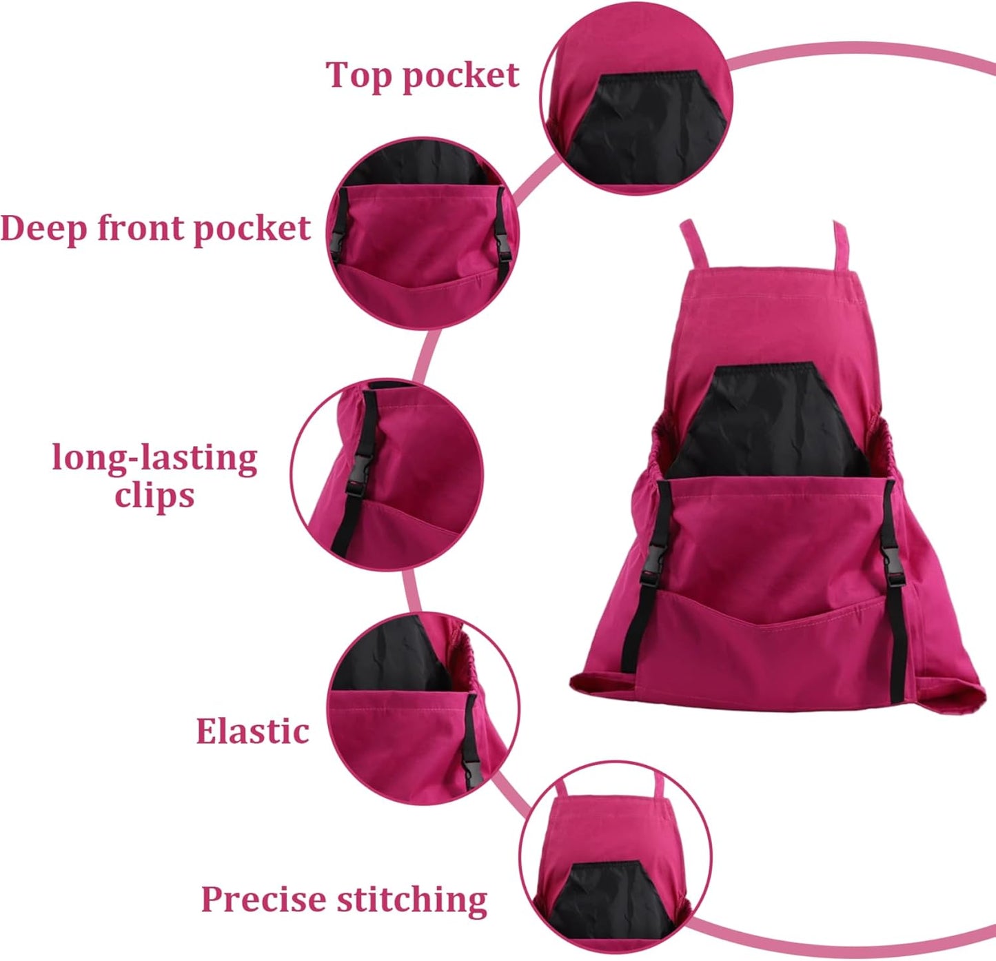 Large Capacity Harvest Garden Apron with Quick Release Pocket Oxford Cloth Hands Free Fruit Picking and Weeding Bag Harvest Apron for Women and Men (Rose Red)