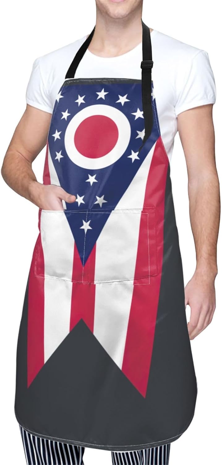 Ohio State Flag print Waterproof apron with pocket adjustable cooking 