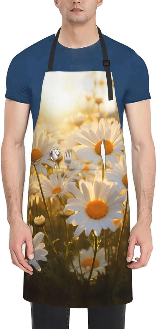 Daisy Flower print Waterproof apron with pocket adjustable cooking apron for adult kitchen bibs to bake