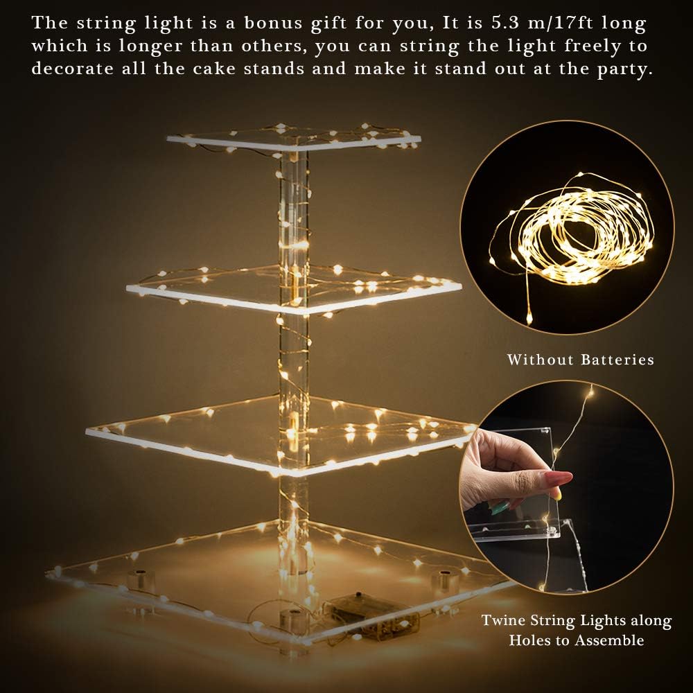 YestBuy 4 Tier Cupcake Stand Acrylic Tower Display with LED Light Prem
