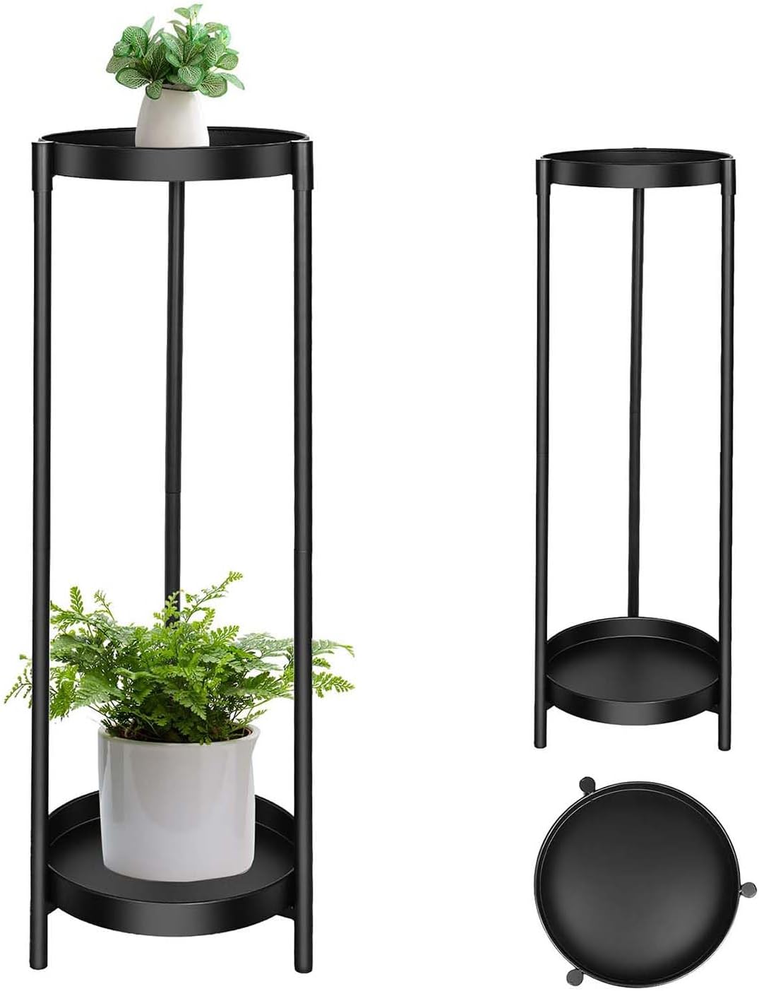 Plant Stand Indoor Outdoor, 2 Tier 24" Tall Black Flower Pot Plant Sta