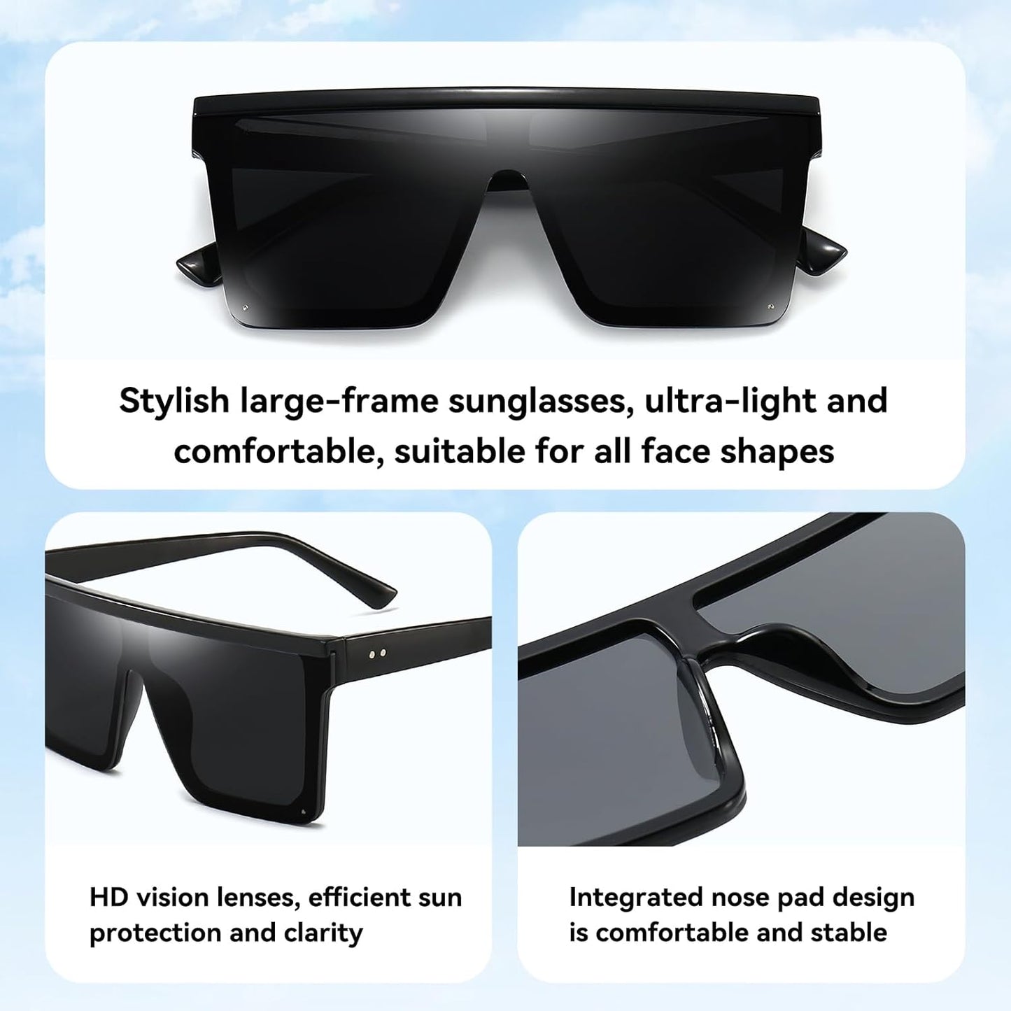 Dollger Square Oversized Sunglasses for Women Men Fashion Flat Top Big