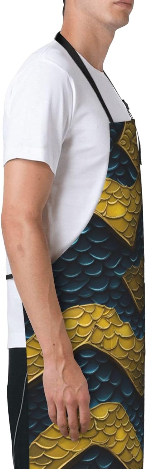 Dragon Scale print Waterproof apron with pocket adjustable cooking apr