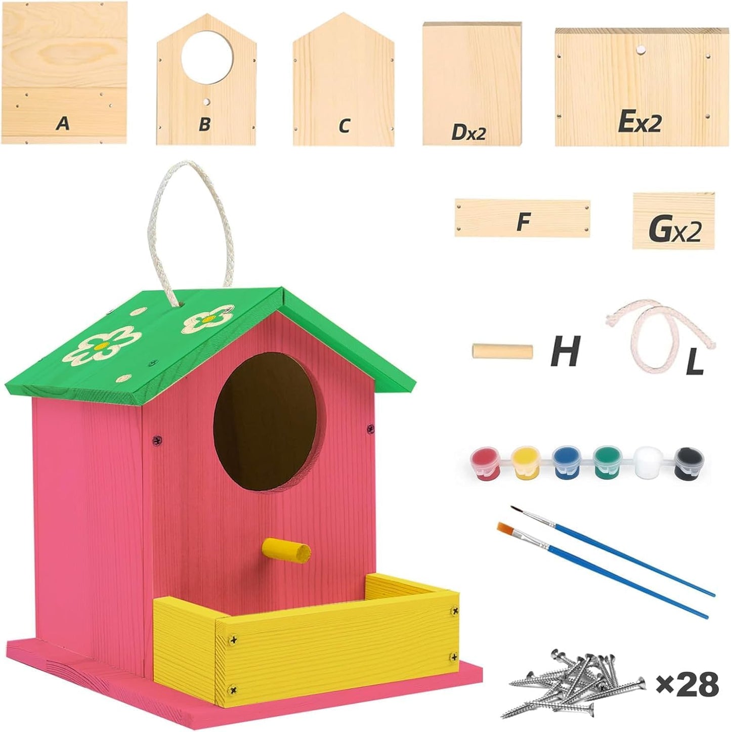 Bird House Kits for Adult, Wooden DIY Birdhouse Kit, Outdoor Woodworking Crafts Freestyle Painting, Arts and Crafts Projects with Paints & Brushes, Hanging Birdhouse for Garden Yard Decor Gifts (1Pcs)