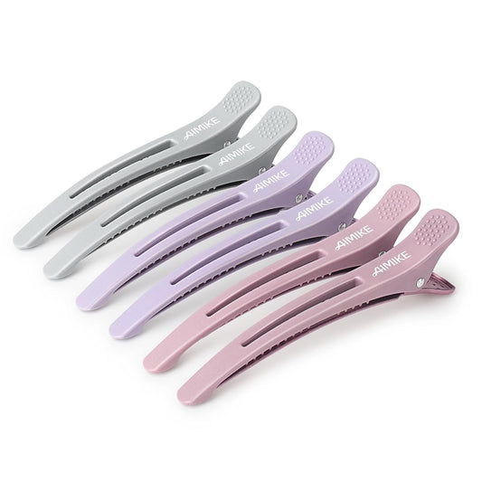 AIMIKE Hair Sectioning Clips with Silicone Band - 6pcs No Crease Duck 
