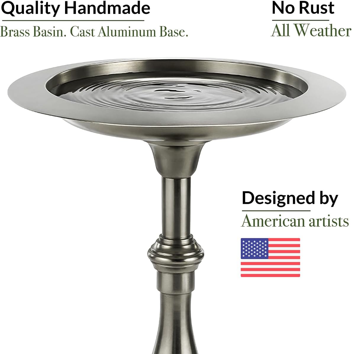 Classic Pewter Pedestal Free Standing Bird Bath, for Outside Backyard,