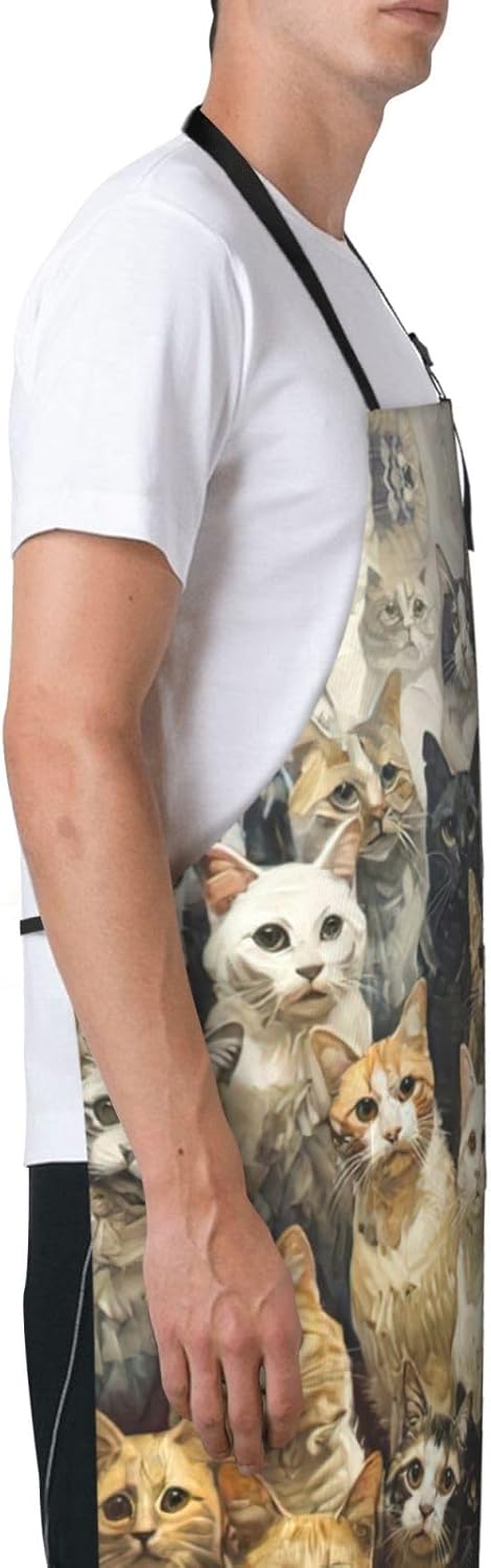 Cat print Waterproof chef's apron with pocket apron for kitchen cooking baking barbecue and gardening