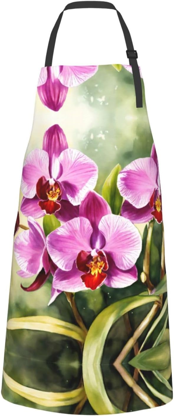 Orchid Print Laundry apron 28x33 In Waterproof Kitchen Apron with Pock