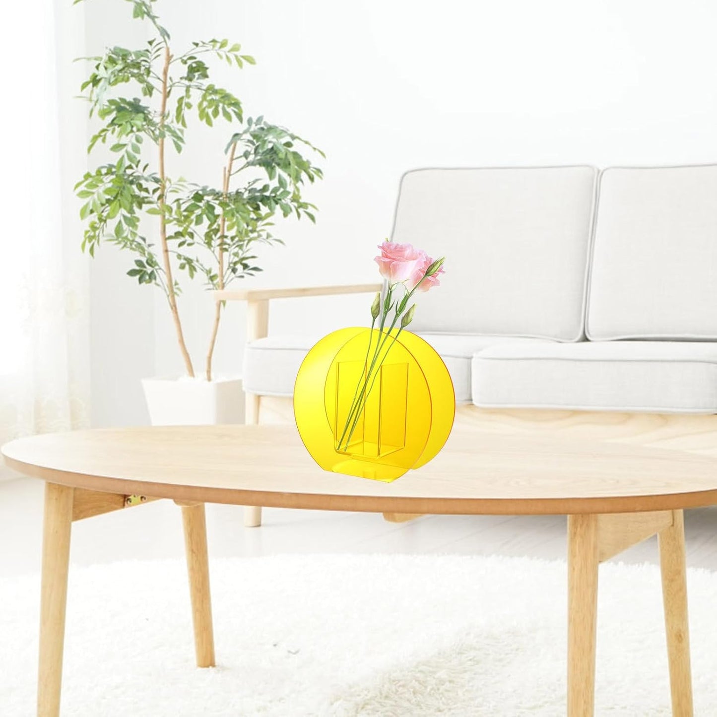 FAVOMOTO Acrylic Hydroponic Plant Vase Nordic Geometric Flower Arrangement Bottle Round Warm Orange Home Office Decor