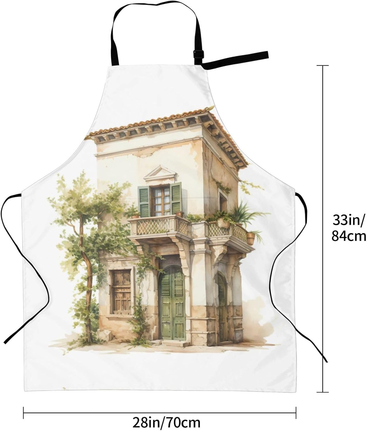 Antique Building with Roman Olive Branch and Greek print Waterproof chef's apron with pocket apron for kitchen cooking baking barbecue and gardening