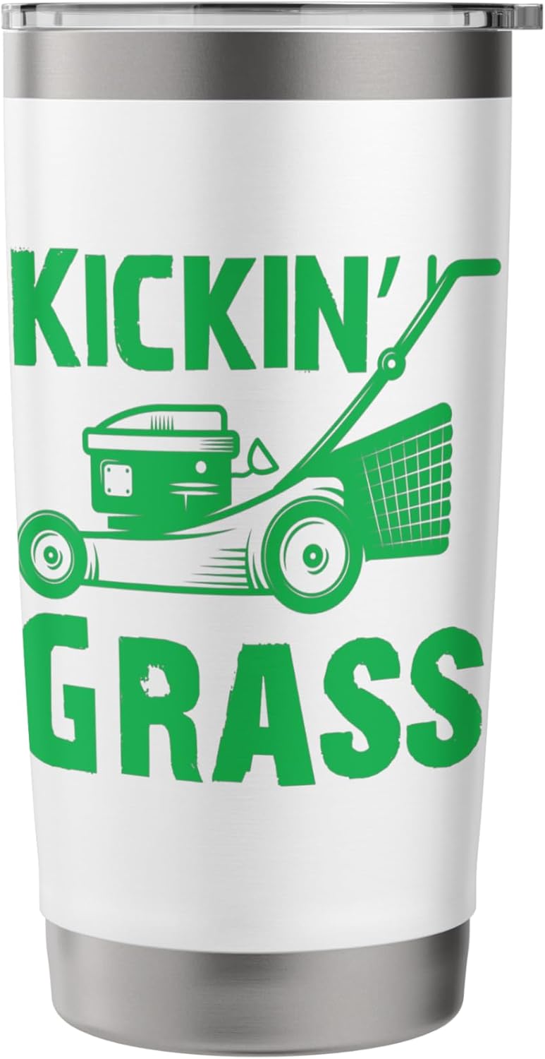 Kicking Grass Lawn Care Mowing Landscaping Gardener Funny Stainless Steel Insulated Tumbler