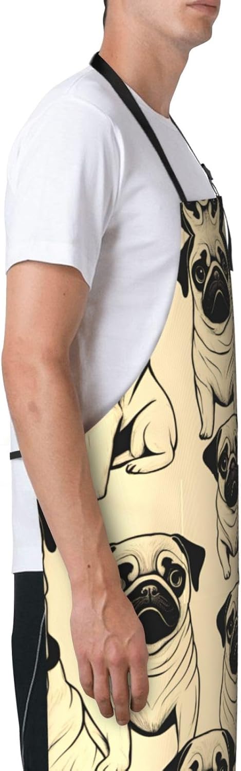 Cute Pug Dog print Waterproof chef's apron with pocket apron for kitch