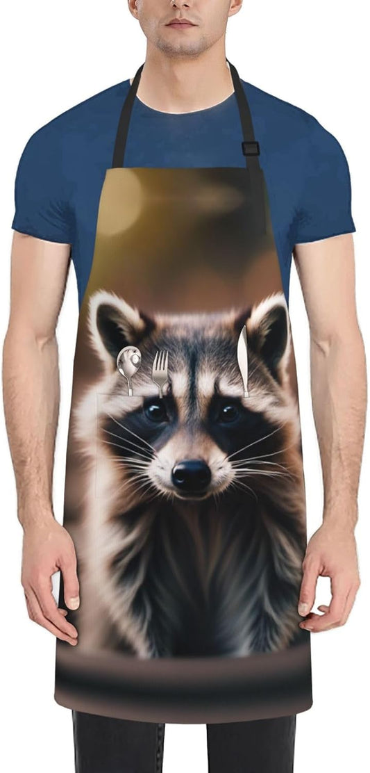 cute raccoon (1) Print 28 x 33in Waterproof Apron with Pockets Fashion