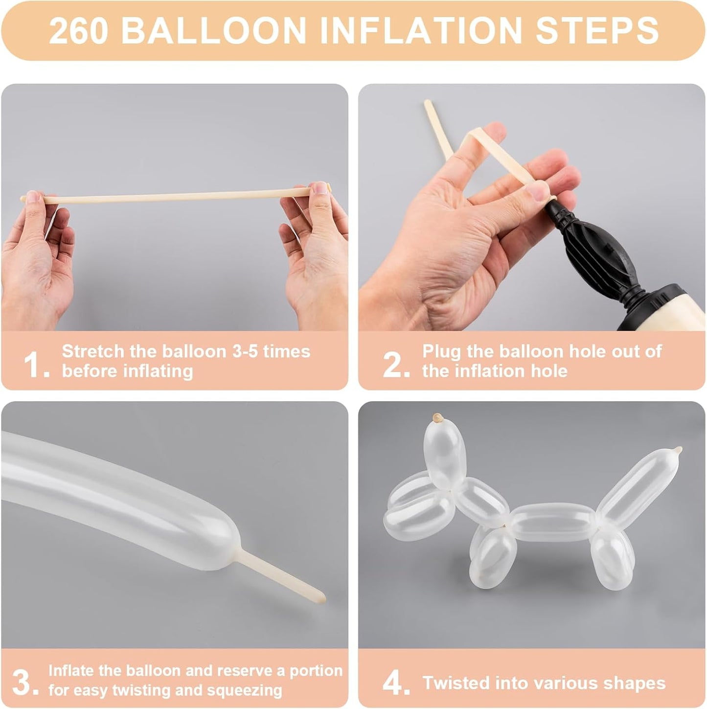 Clear 260 Balloons 100 PCS - Premium Long Skinny Latex Balloons for Animal Twisting, Beginners, Weddings & Birthdays Party Decorations