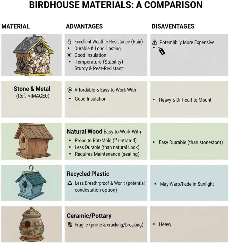 Premium River Pebble Bluebird House – Cedar Wood Outdoor Birdhouse with Embedded Metal Roof, Weather-Resistant Garden Nest Box for Wild Birds, Hanging & Pole Mountable (Yellow)