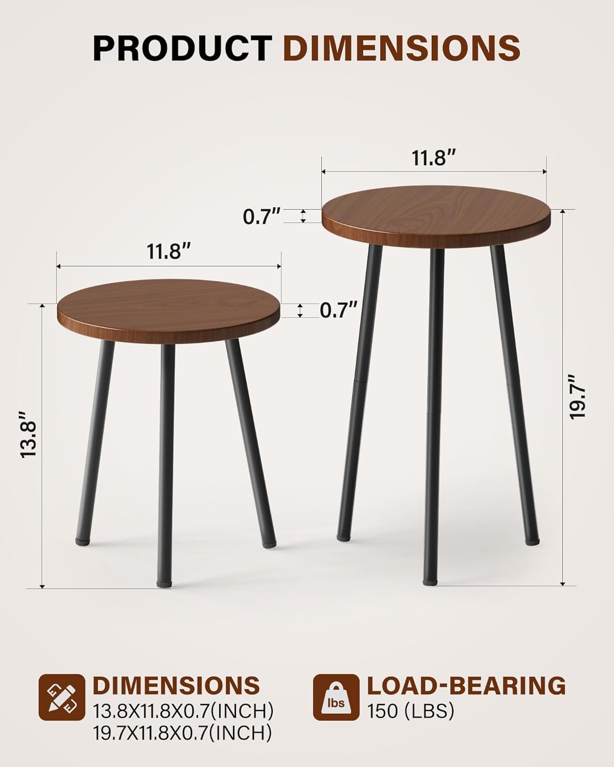Plant Stand Indoor 2 Pack: Plant Table 14''&20'' Wooden & Metel Heavy 