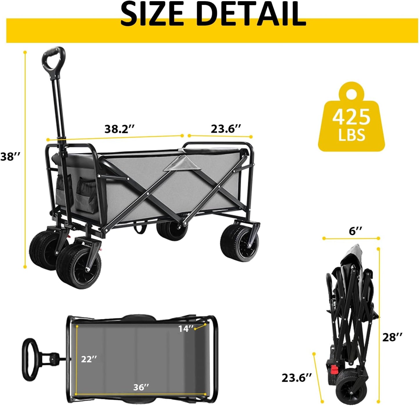 Heavy Duty Collapsible Wagon Cart with Wheels - Large Capacity Foldabl