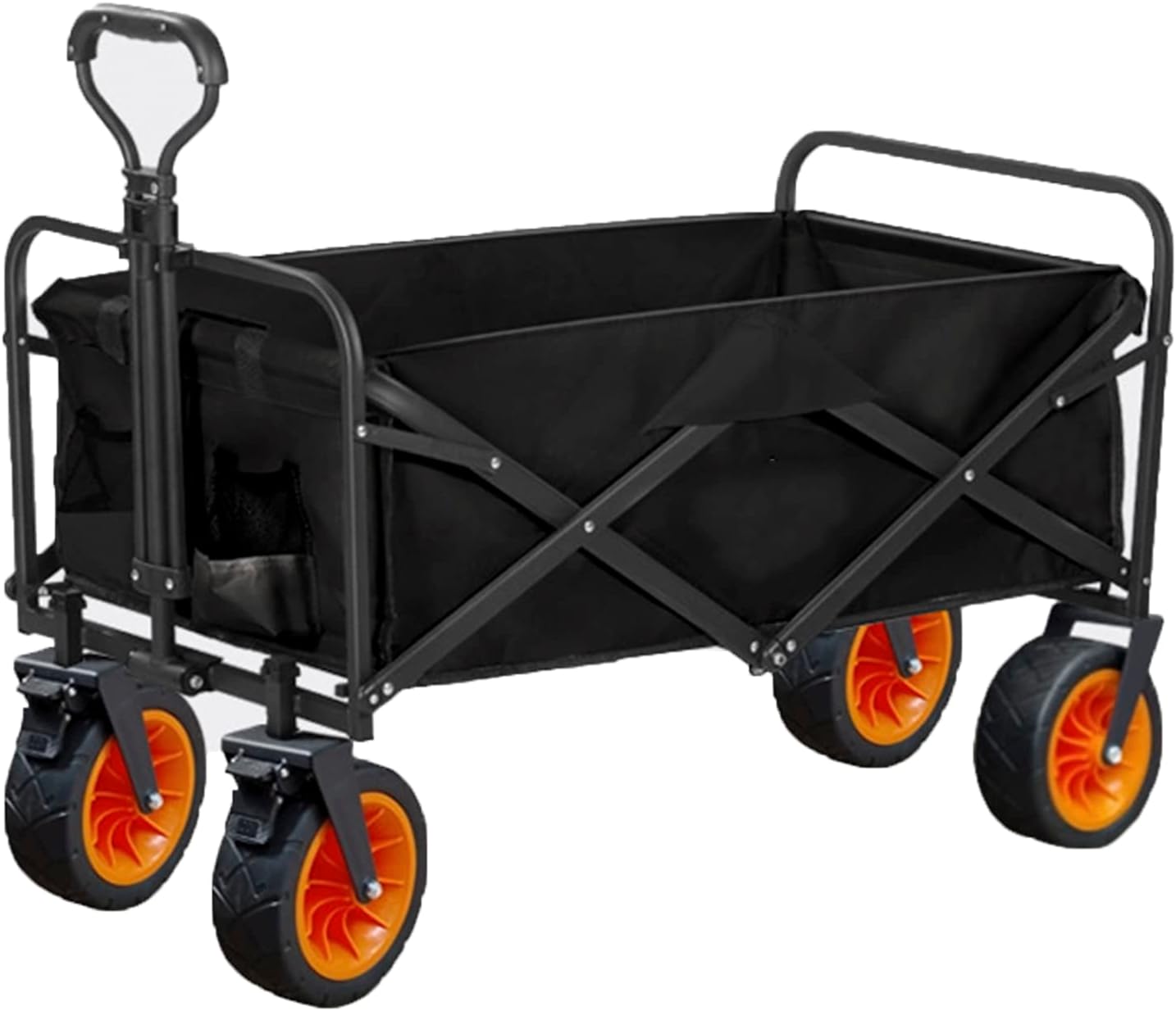 Heavy Duty Collapsible Folding Wagon Cart, Portable Beach Utility & Garden Cart with Wide All-Terrain Wheels for Camping, Fishing, Grocery Shopping, Sports - Black