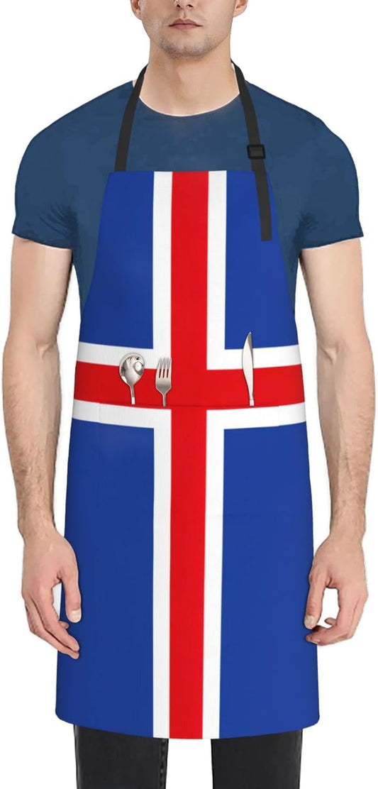 Flag of Iceland print Waterproof chef's apron with pocket apron for kitchen cooking baking barbecue and gardening