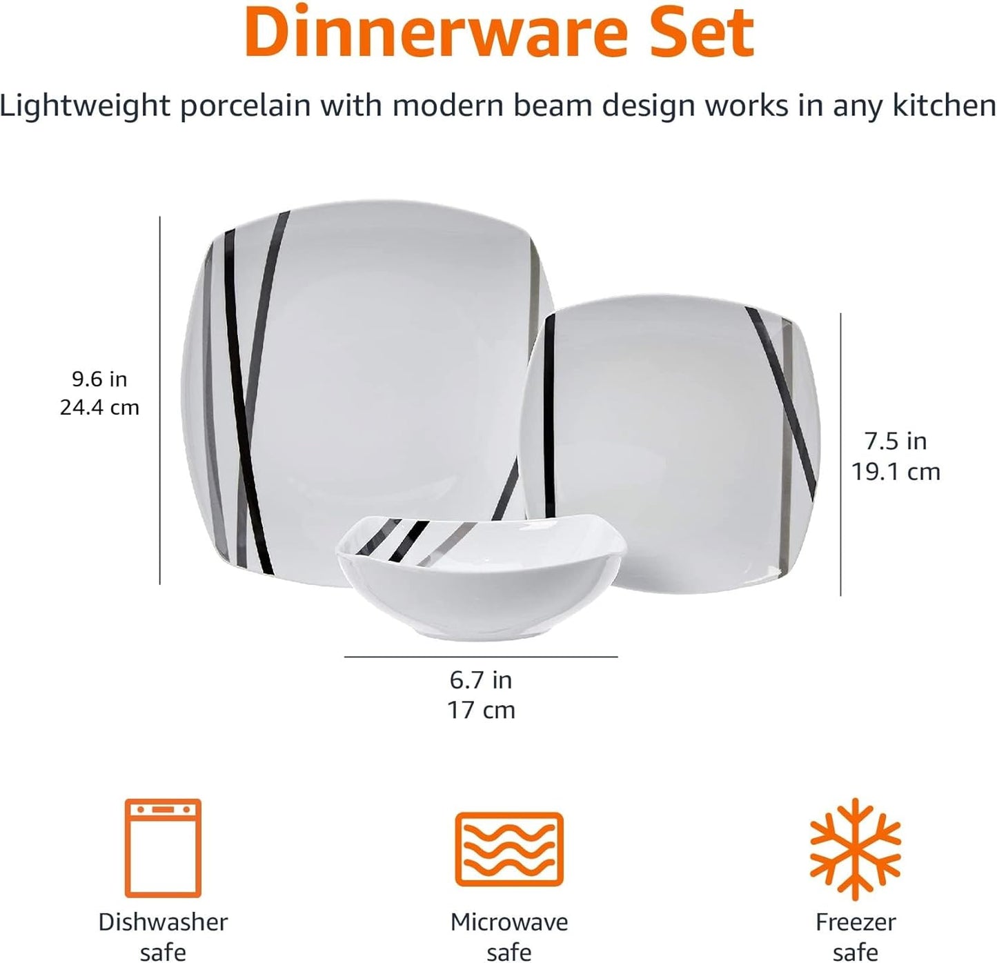 Amazon Basics 18 Piece Kitchen Dinnerware Set, Dishwasher and Microwav