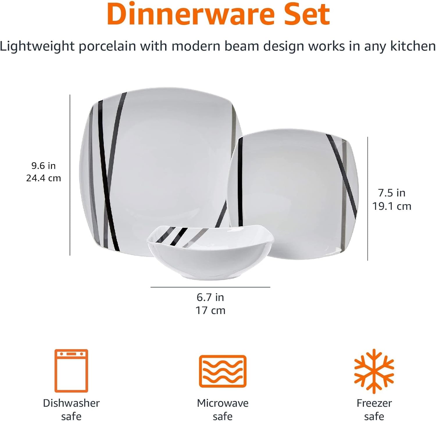 Amazon Basics 18 Piece Kitchen Dinnerware Set, Dishwasher and Microwav
