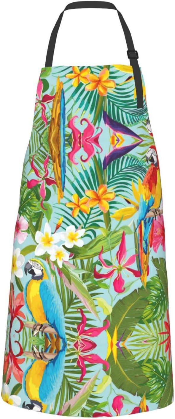 Tropical plants and parrots Print 28x33 In Adult Kitchen Apron with Po