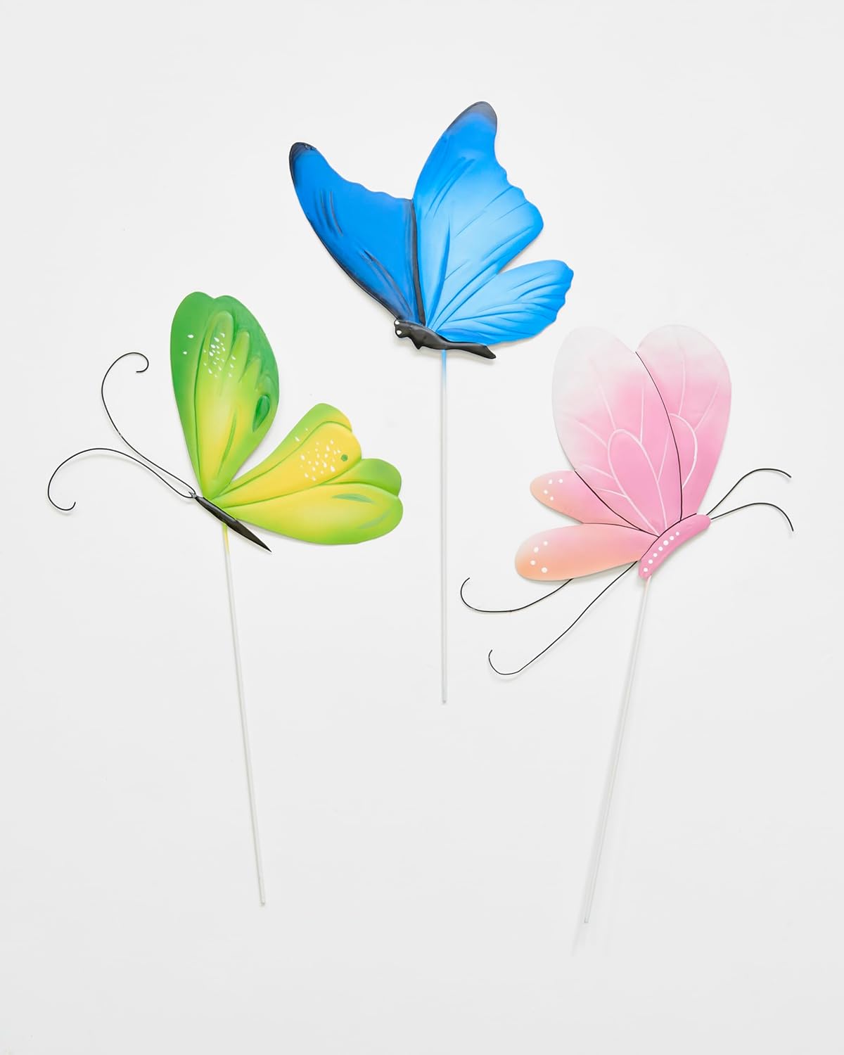 6.25" Metal Butterfly on 9" Stick for Pots and Planters, Set of 3