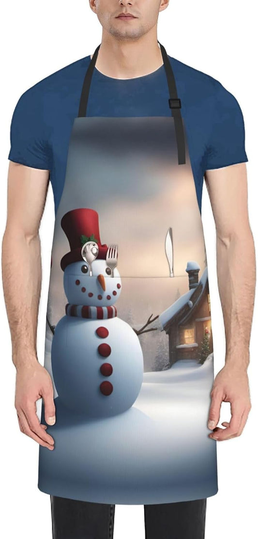 christmas snowman 3 print Waterproof chef's apron with pocket apron for kitchen cooking baking barbecue and gardening
