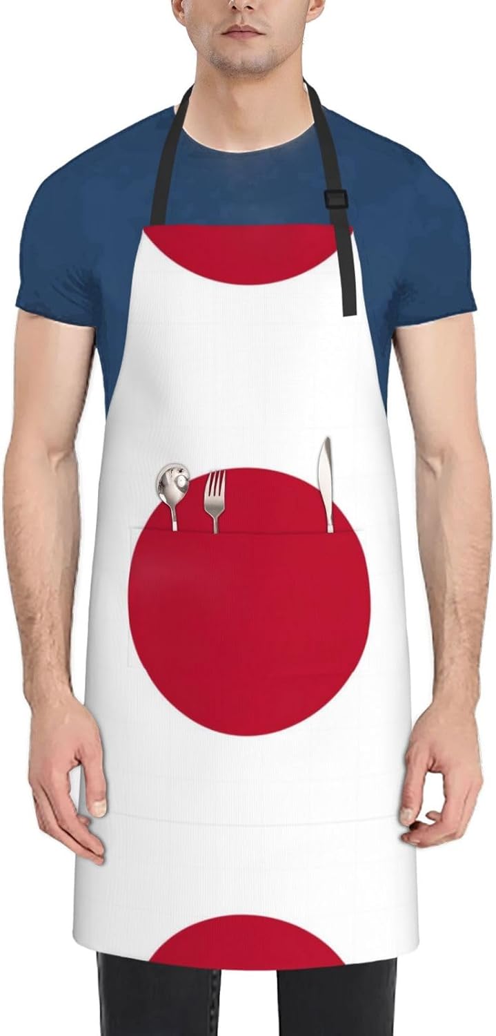 Japanese flag Print 28x33 In Adult Kitchen Apron with Pockets Versatile Chef Smock for Cooking Baking