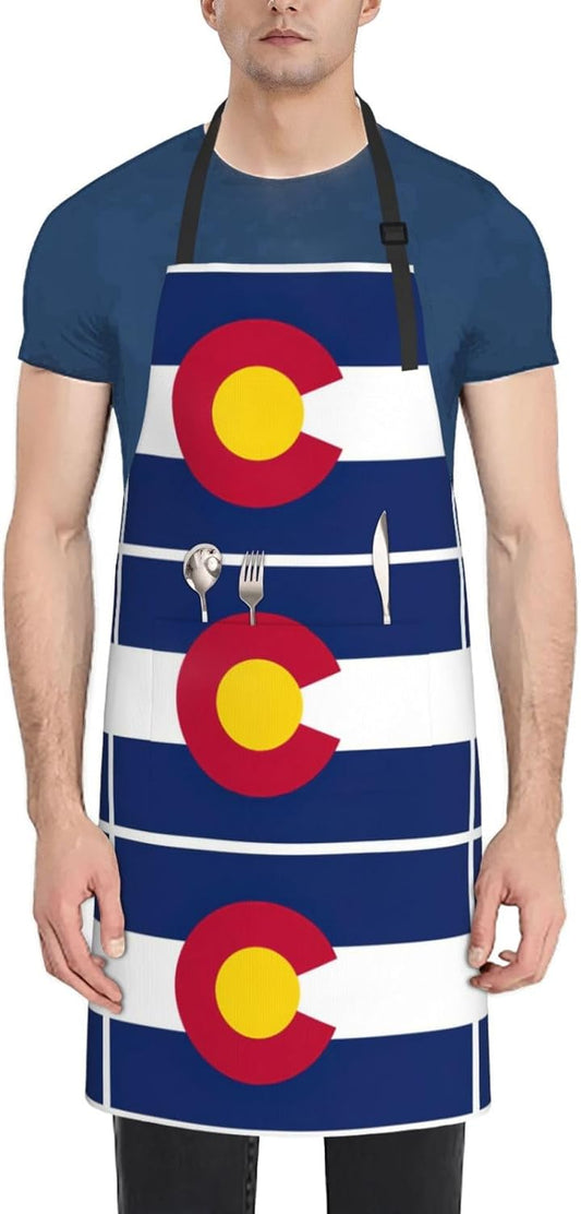 Colorado state flag print Waterproof chef's apron with pocket apron for kitchen cooking baking barbecue and gardening