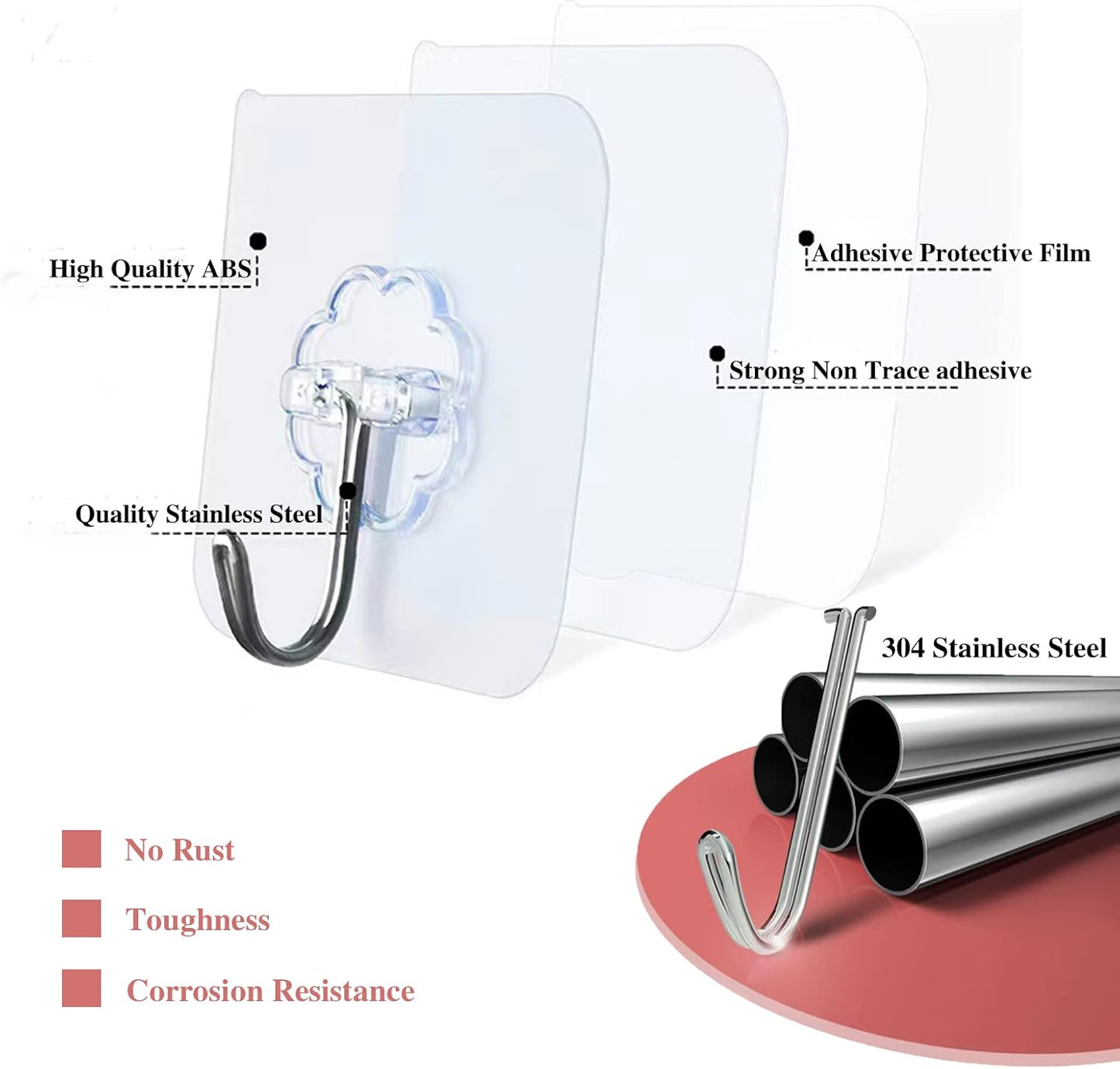 Adhesive Wall Hooks for Hanging Heavy Duty 50 lbs Large Hooks for Wall