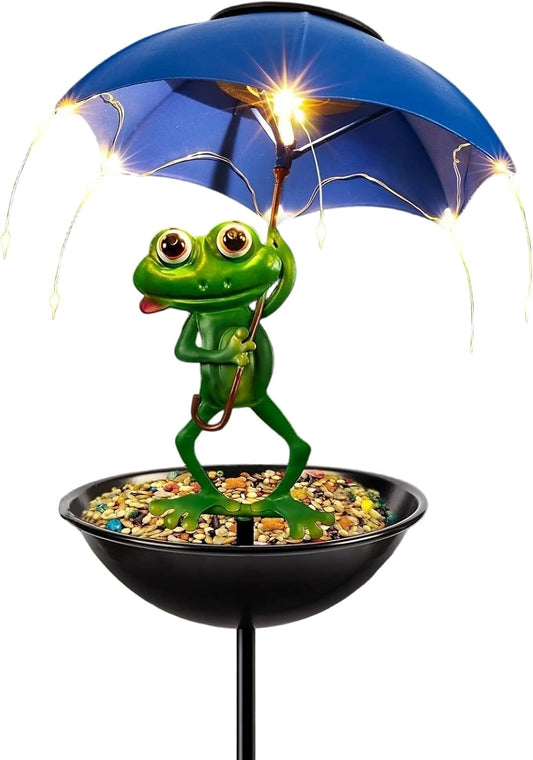 Bird Feeder, Solar Decorative Stake, Frog Design Bird Feeder for Garde