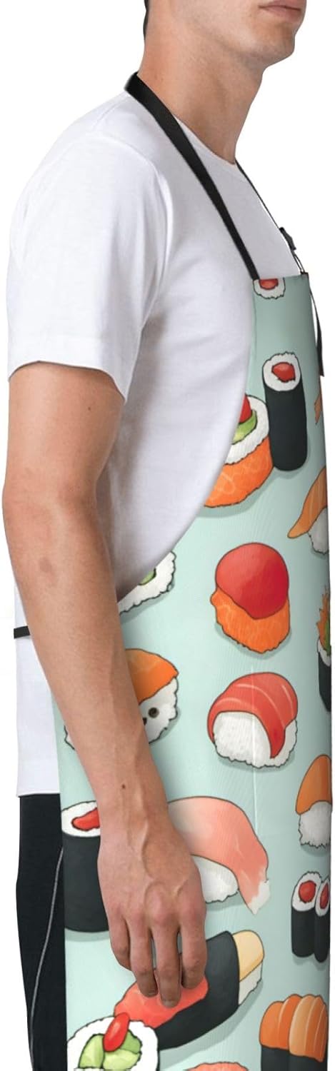 Delicious sushi print Waterproof chef's apron with pocket apron for kitchen cooking baking barbecue and gardening
